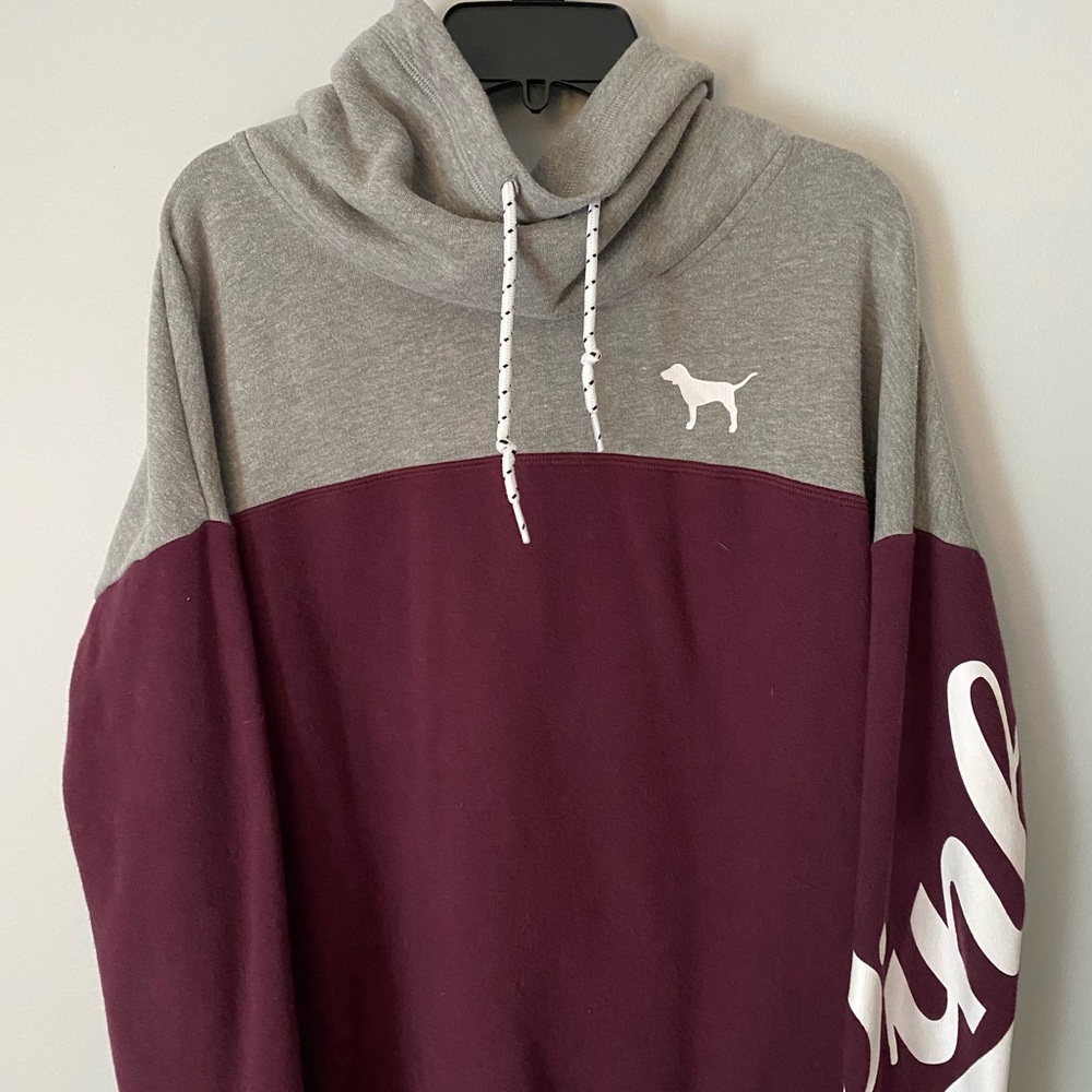 PINK maroon/grey mock-neck sweatshirt- size XS